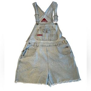 Woman’s Junior Bib Overall Faded Denim Adjustable Straps Back Pockets size Large